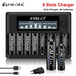 PALO 8 Bay LCD Display Fast Smart AAA AA Charger for 1.2V AA AAA 2A 3A Ni-MH NiCd Rechargeable Battery