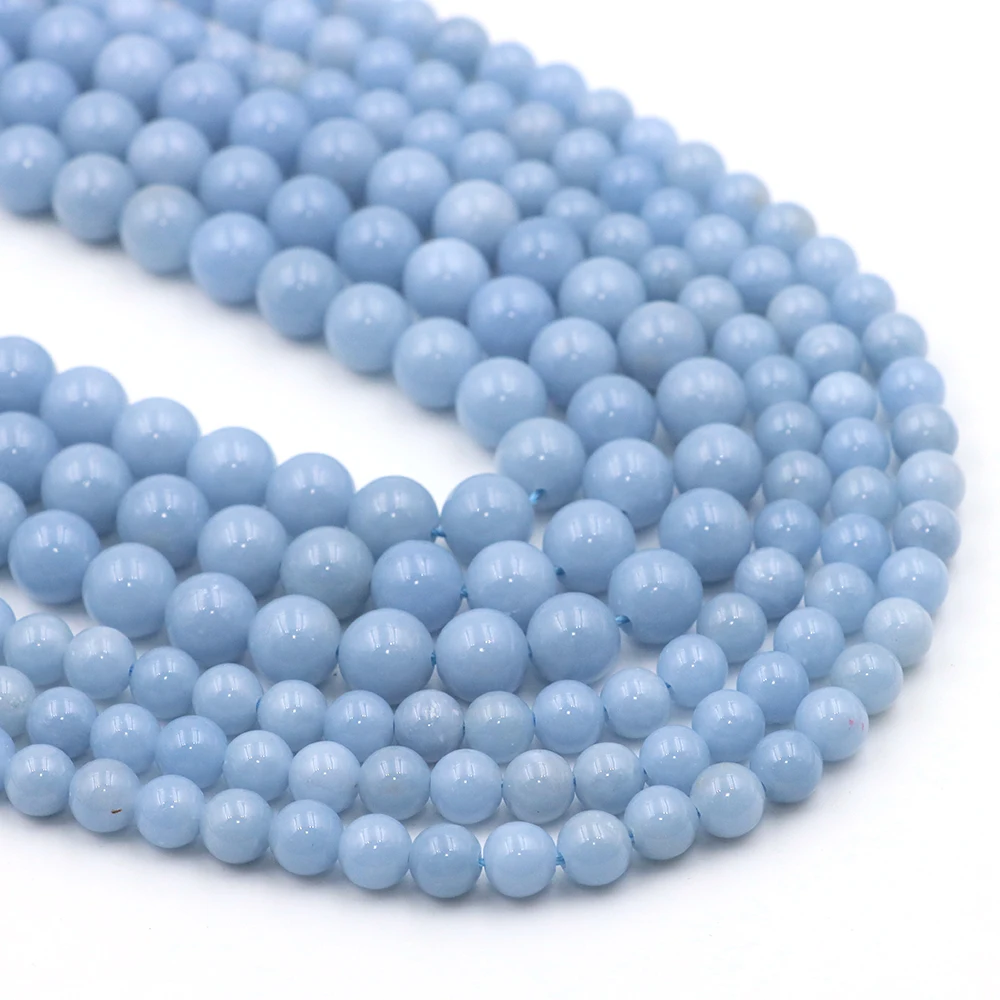 

6/8MM Blue Angelite Chalcedony Natural Stone Loose Round Spacer Beads for Jewelry Making Charms Bracelets Nacklace Accessories