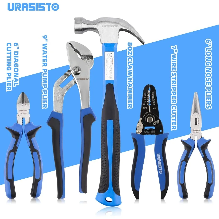 Kit de herramientas premium de 174 piezas para tareas de reparación y mantenimiento del hogar, incluye bolsa de almacenamiento abierta de boca grande de 14 pulgadas con órgano