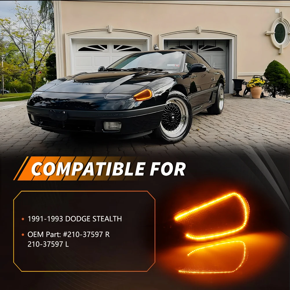 2Pcs For 1991 1992 1993 Dodge Stealth/Mitsubishi 3000GT Front Bumper Parking Light Side Marker Turn Signal Light DRL Light W/LED