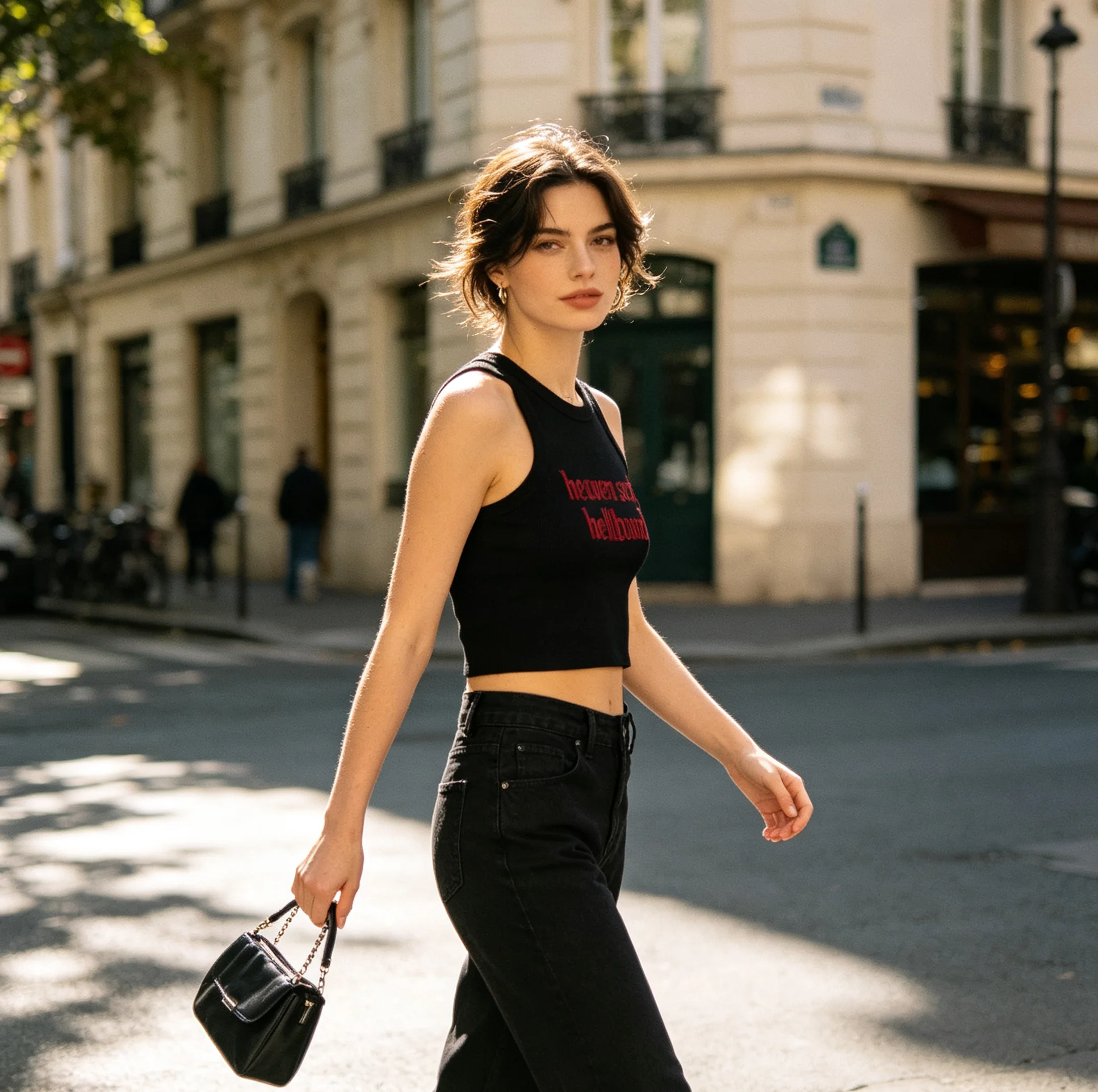 Women's Slim-Fit Short-Sleeved T-shirt American Style Letter Print Hot Girl Waist-Revealing Top Fashionable Casual Graphic Tee