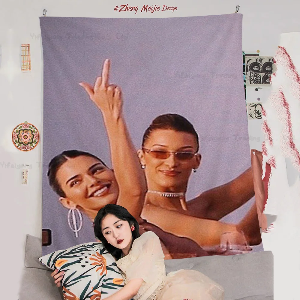 Kendall Jenner And Bella Hadid DIY Wall Tapestry Hippie Flower Wall Carpets Dorm Decor Wall Art Decor