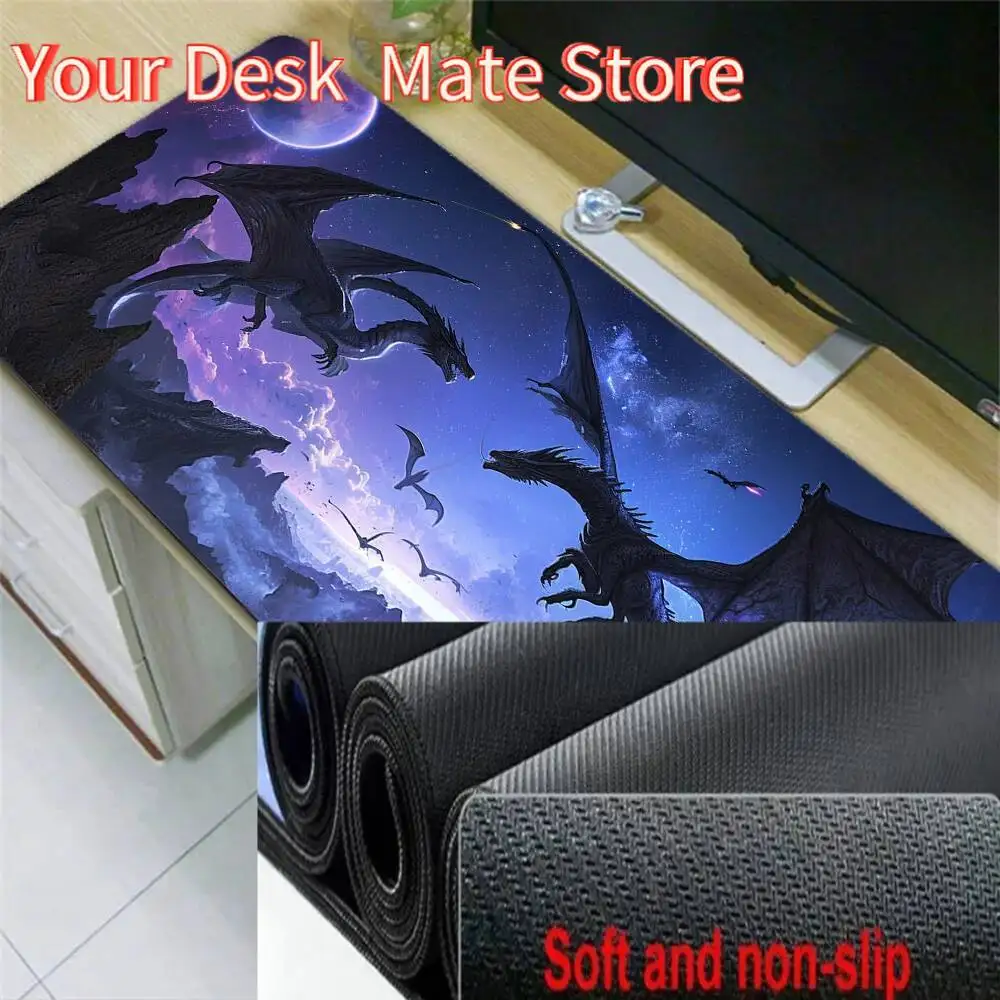 

Fantasy Black Dragon Night Sky Style Large Mouse Pad Anti-Slip Desk Mat