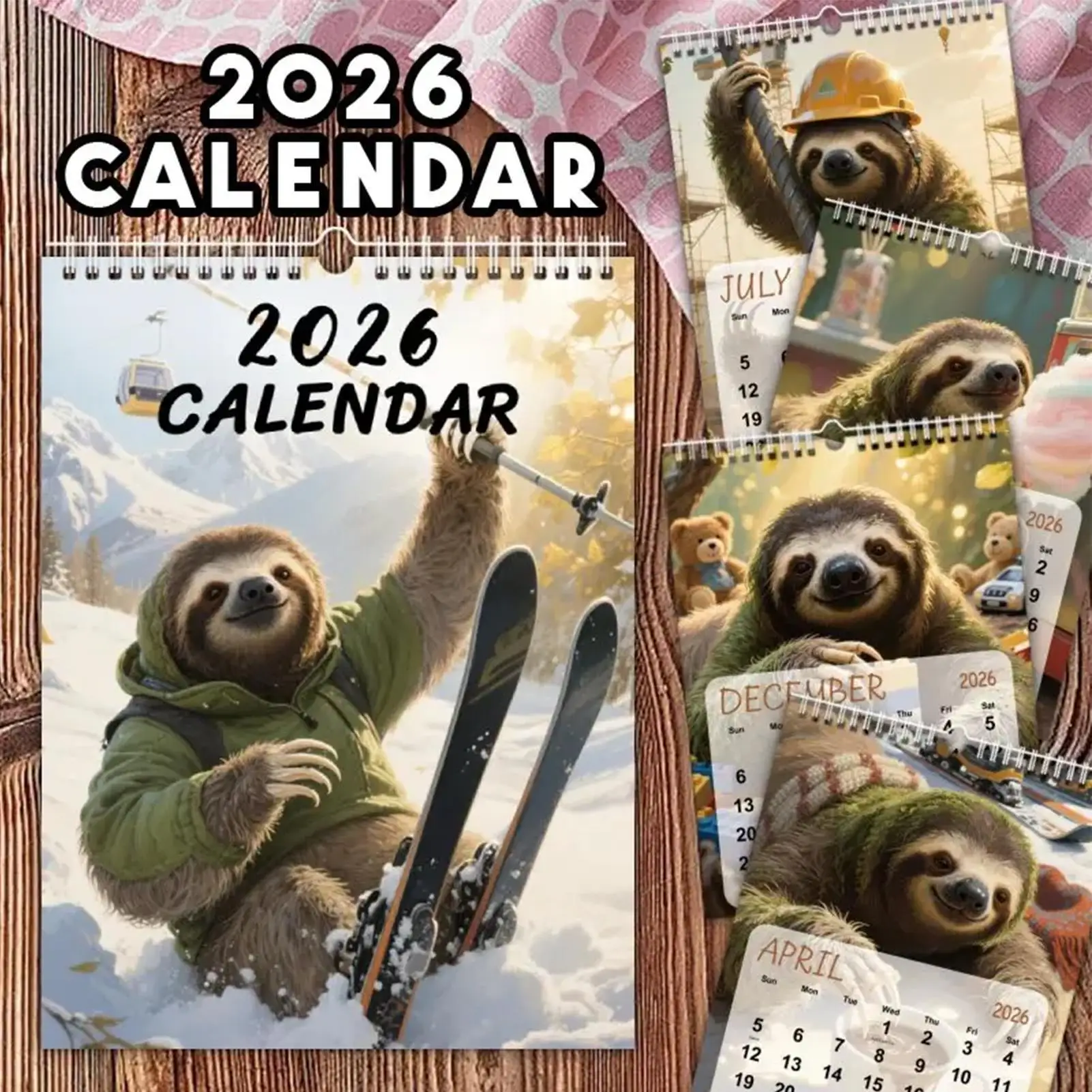 

2026 Funny Animal Wall Calendar Sloth Skiing 12 Monthly Planner 21x28cm for Office Home School Room Decoration New Year Gift