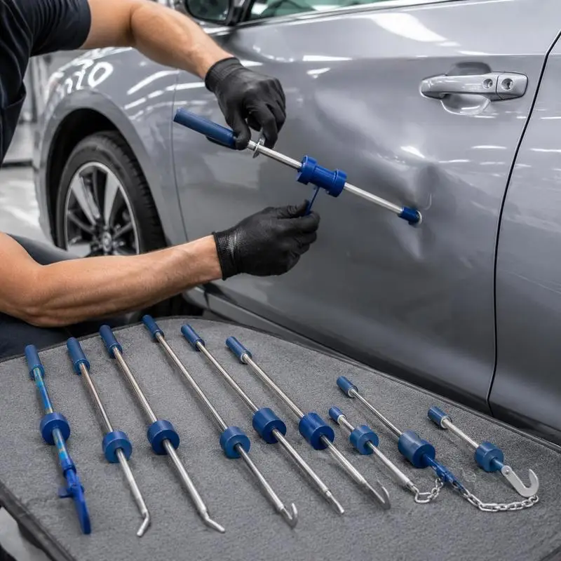 Dellenzieher-Set 5,9 kg 14-in-1 Gleithammer-Dellenentfernungsset, Dellenentfernungswerkzeug für die Reparatur von Autoverschäden, Reparaturrahmen mit Tragetasche, Verlängerungsstange, rutschfester