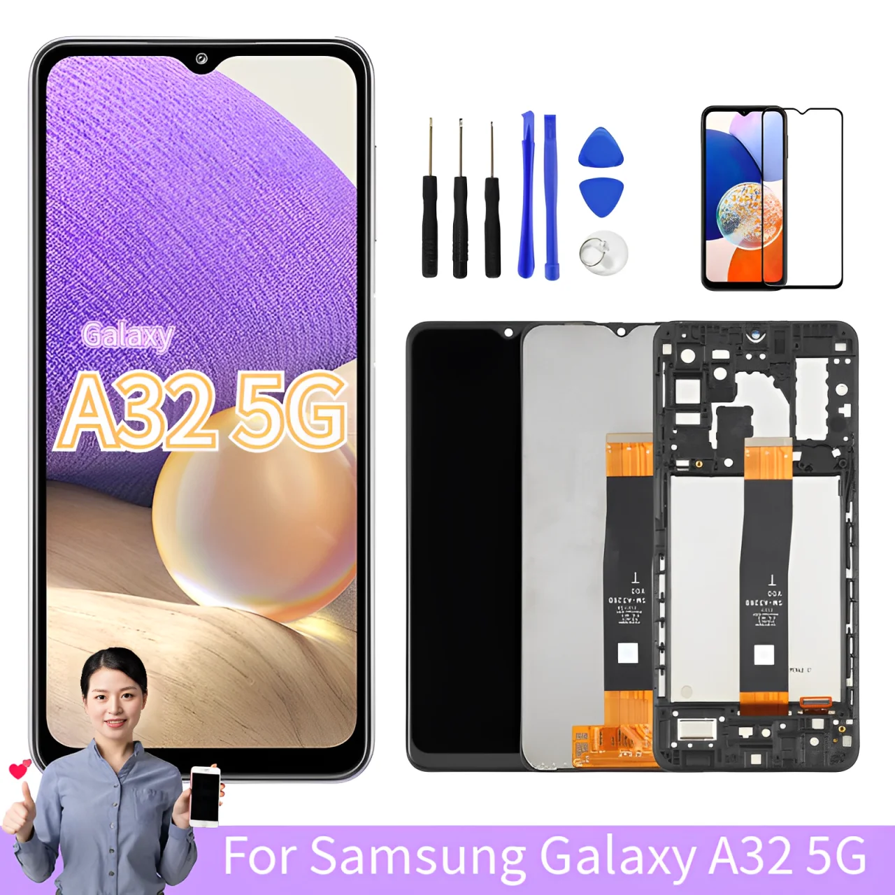 

Для Samsung Galaxy A32 5G, ЖК-дисплей, оригинальный телефон, DS A326W, A326U, сенсорный экран, дигитайзер a23, SM-A326B, сменный ЖК-экран 6,5 дюйма