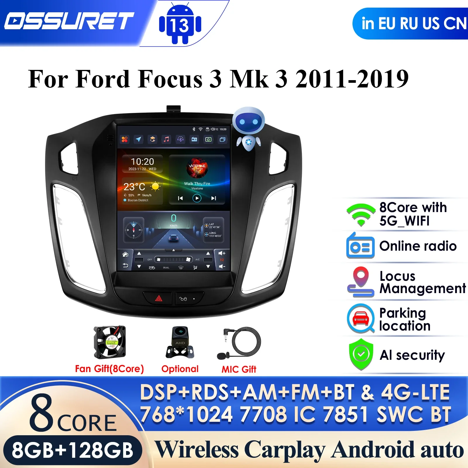 

Автомагнитола 2DIN, Android, 4G, для Ford Focus MK 3 2011 - 2019