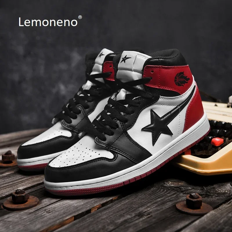 

Lemoneno 2024 High Top Sneakers,Casual Stars Shoes Red Brown Black,Skateboard Shoes Lace Up Non-slip Comfort Footwear Basketball