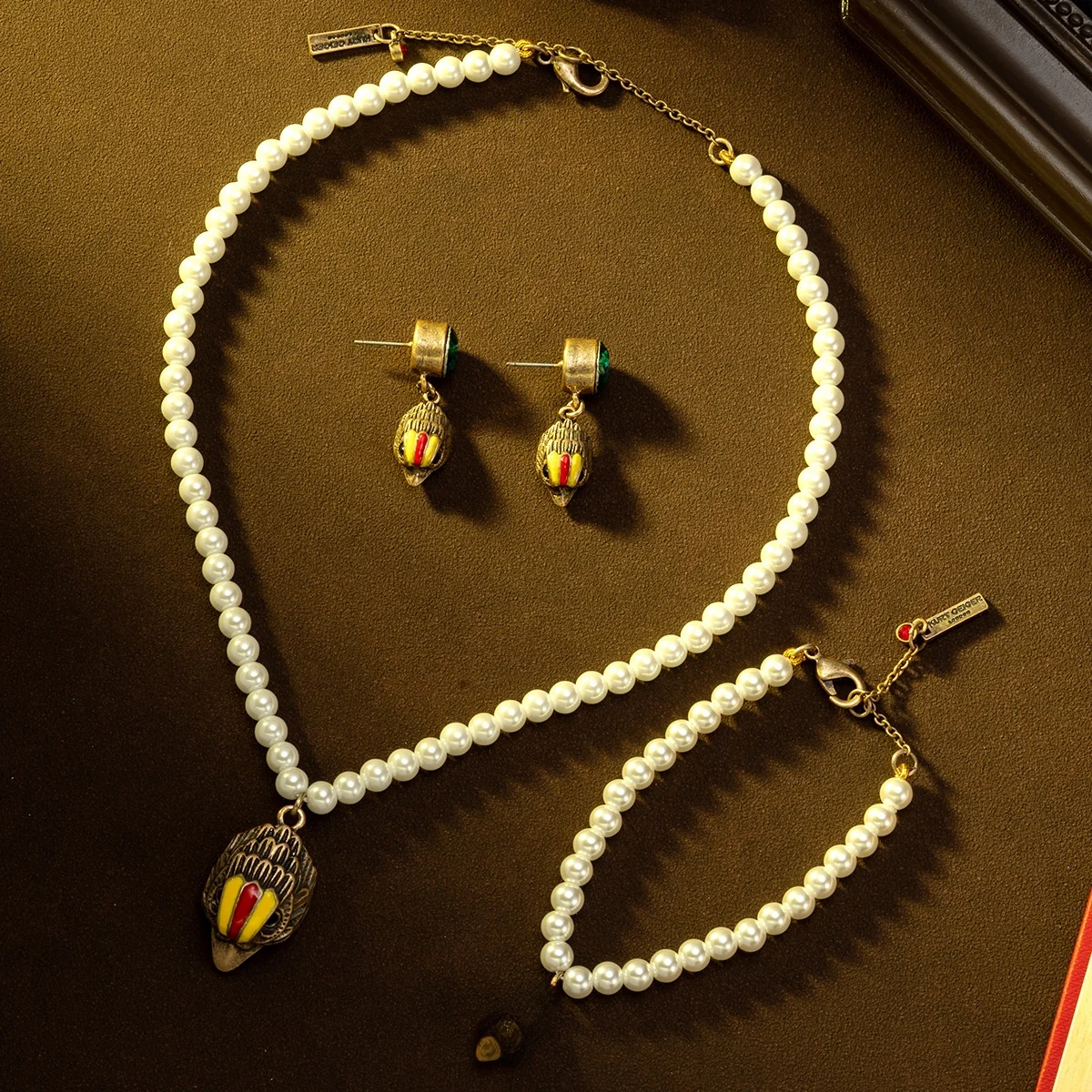 

Vintage Owl Head Pearl Necklace Earring Set Luxury Elegant Cross-Border Jewelry Zinc Alloy Geometric Design Gold Plated