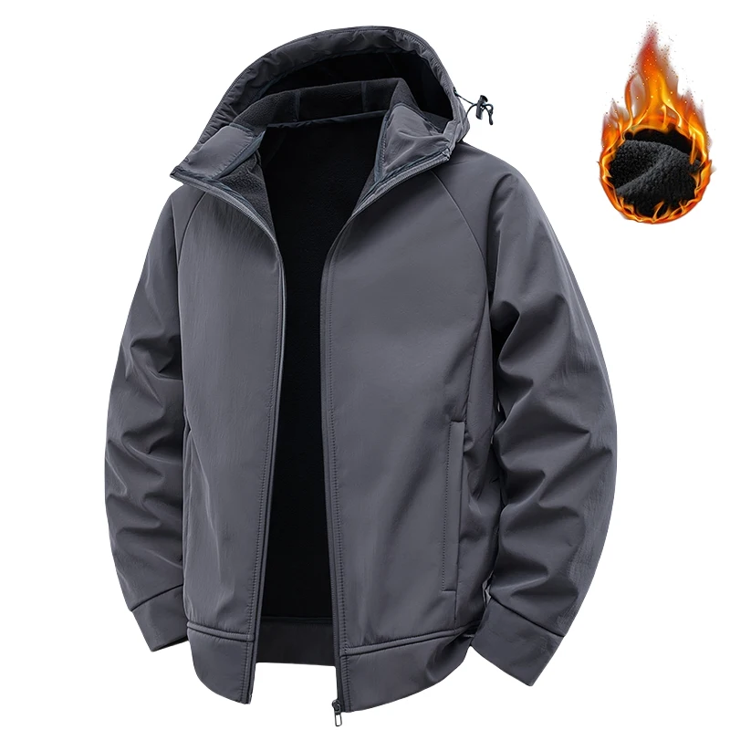 

Winter Fleece Lining Softshell Jacket Men Waterproof Hiking Jackets Outdoor Windproof Warm Hooded Trekking Coats Men Windbreaker