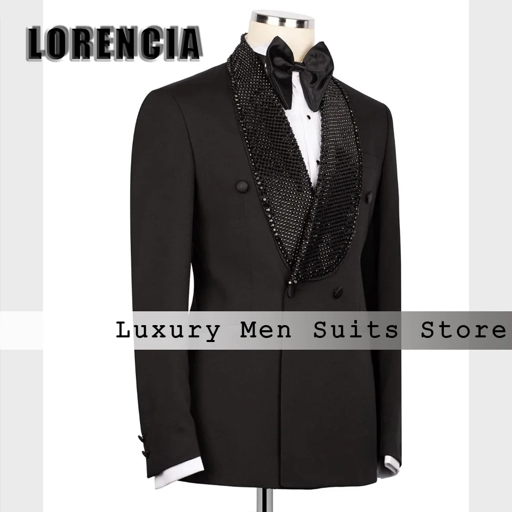 

Simple Rhinestone Suits for Male 2 Pieces Double Breasted Tuxedos Wedding Party Outfit Customized Blazer Pants zomerset heren
