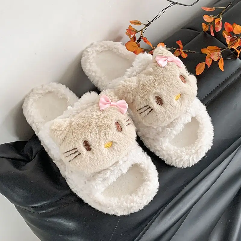 Cartoon animation peripheral Hello Kitty cute cotton slippers Sanrio autumn and winter new anti-slip warm and thickened slippers