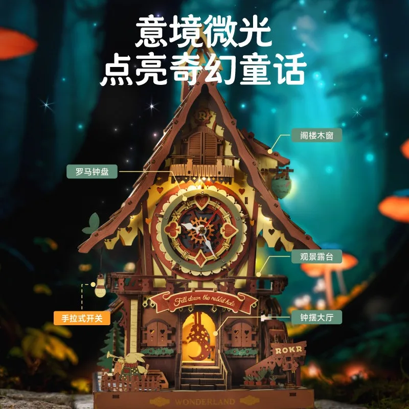 DIY Wooden Cuckoo Clock Model Kit, 3D Puzzle Building Toy for Kids, Creative Gift for Girls Boys