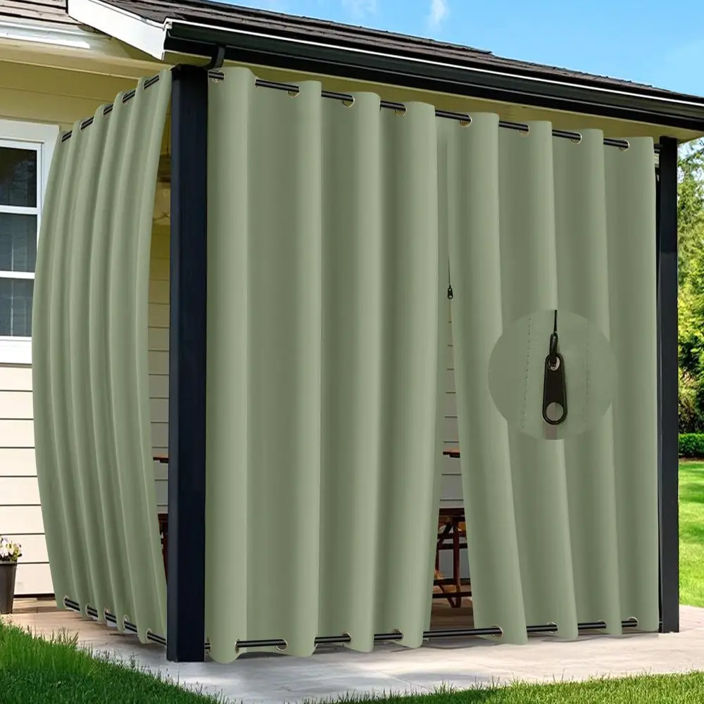 

Outdoor Curtains for Patio Waterproof 2 Panels Blackout Extra Wide Curtains with Zipper Top amp Bottom Grommet Sun Blocking Out