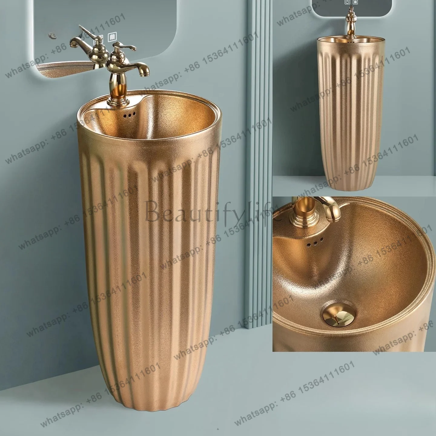 YJ European Column Basin Integrated Floor-to-ceiling Color Wash Basin Bathroom Balcony Wash Basin
