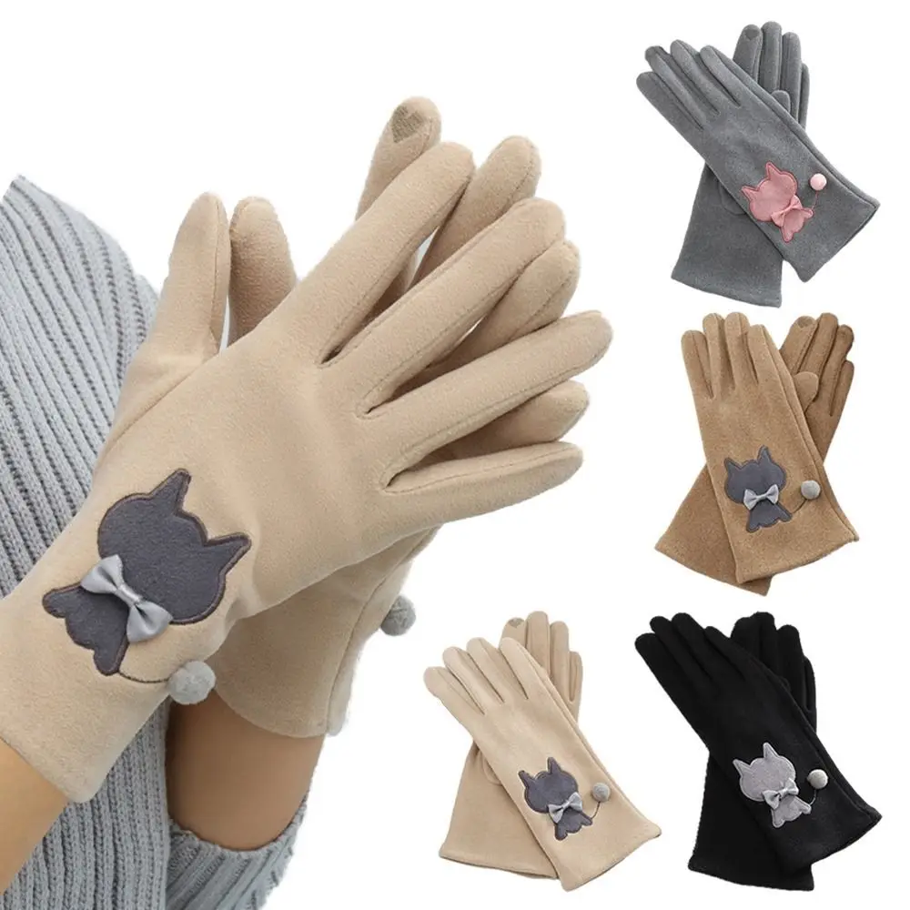 

Korean Female Winter Velvet Touch Screen Plush Gloves Cat Warm Cycling Driving Glove Outdoor Windproof Mittens Anti-slip Gloves