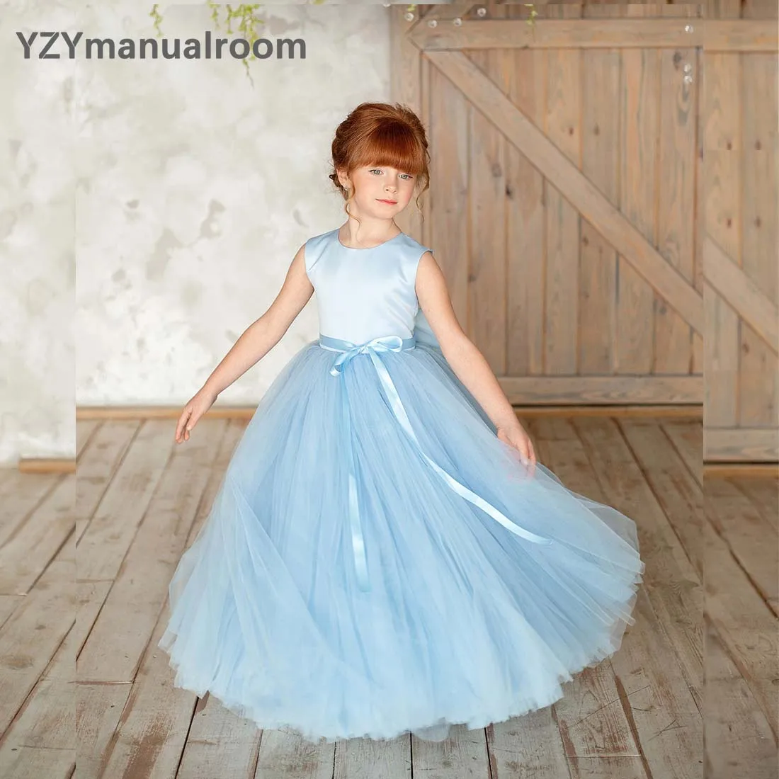 YZYmanualroom-Vestidos Elegantes de tul para niña, vestido de dama de honor Junior, Navidad, brillantes, vestidos de desfile de boda, marfil