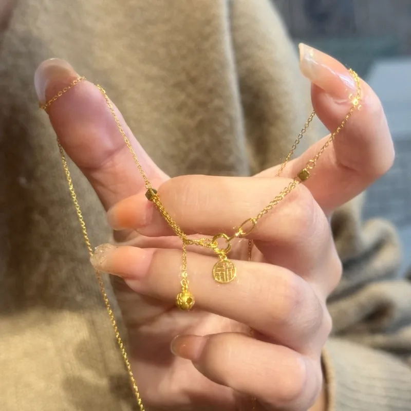 

Новый китайский свет, роскошное золотое ожерелье с подвеской в виде колокольчика Lucky, женское индивидуальное универсальное ожерелье с национальным приливом, воротник Advanced Sense