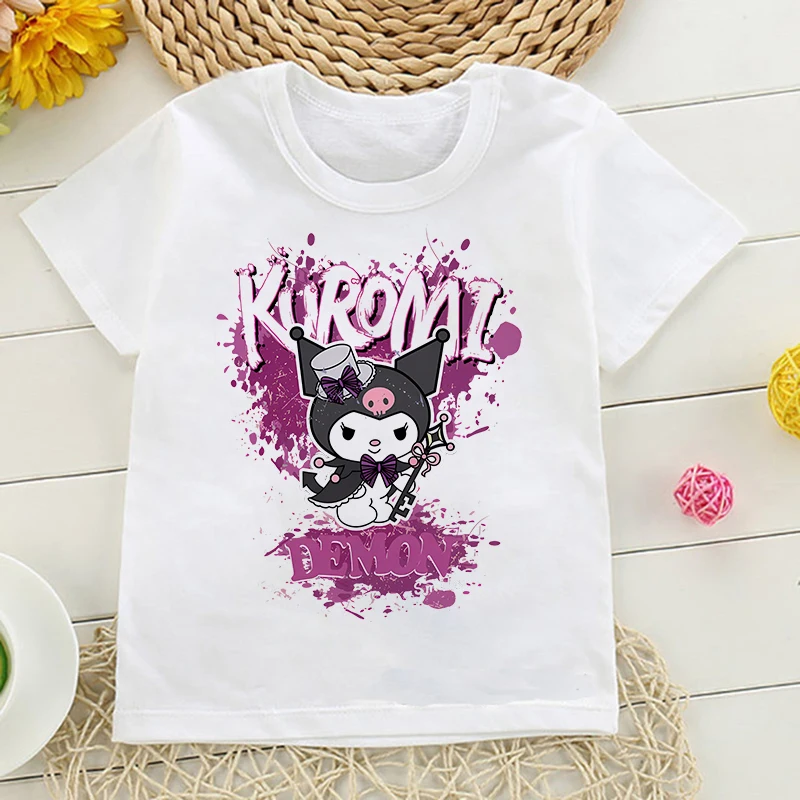 Camiseta fresca para chico Kuromi Kawaii Manga, camiseta de Anime japonés para niños, ropa para niños, camisetas, camisetas para niños y niñas,