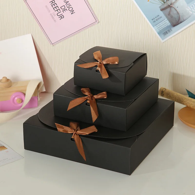 6/12Pcs Gift Boxes with Lids Bridesmaid Proposal Box for Wedding Packaging Birthday Square Kraft Paper Gift Box with Ribbon