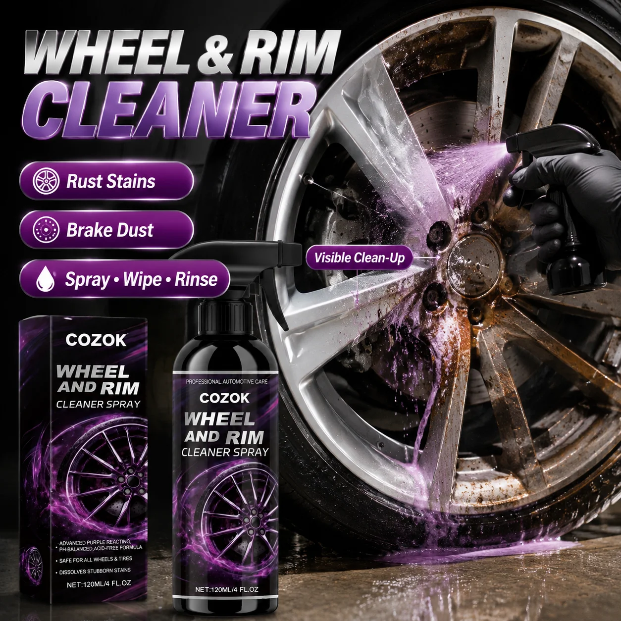 Car Wheel Cleaner Spray, Strong Iron Dust & Brake Dust Remover, Tire Hub Polishing Agent, Car Detailing Rim Cleaning & Care Products