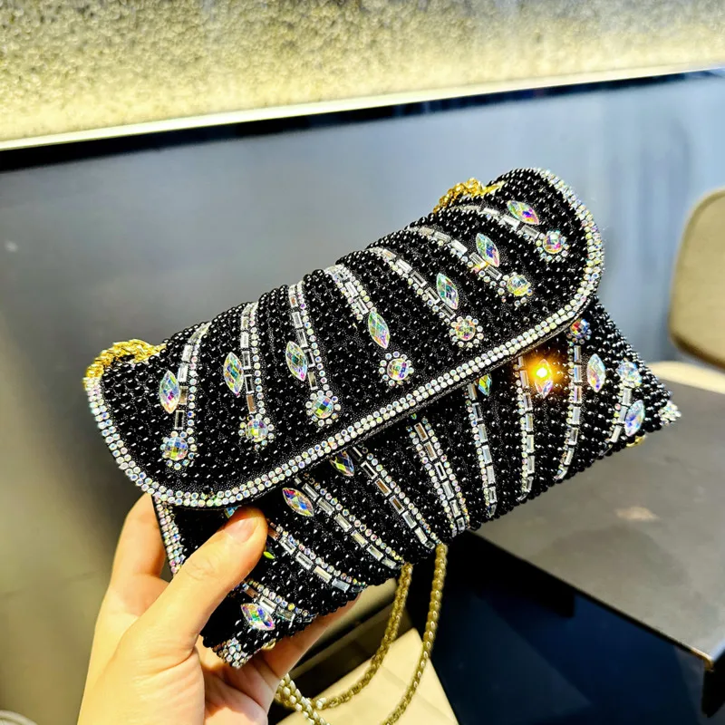 Bolso cruzado con cadena de diamantes de imitación para mujer, sobre de noche, bolso de mano de diseñador, Cartera de fiesta, monedero para boda