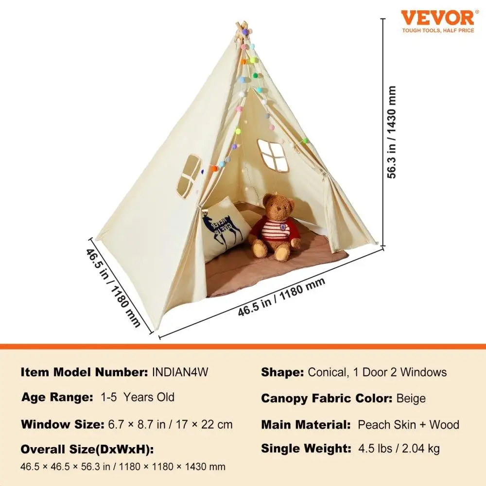 Tipi Zelt für Kleinkinder für Jungen & Mädchen Fenster Design für Indoor Outdoor bequeme Matte Plüsch Dekorationen beige