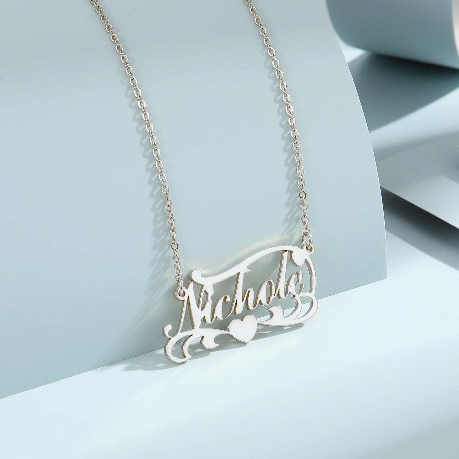 QIMING Personalized Love Custom Name Necklace Women Stainless Steel Pendant Engagement Jewelry Ladies Gift
