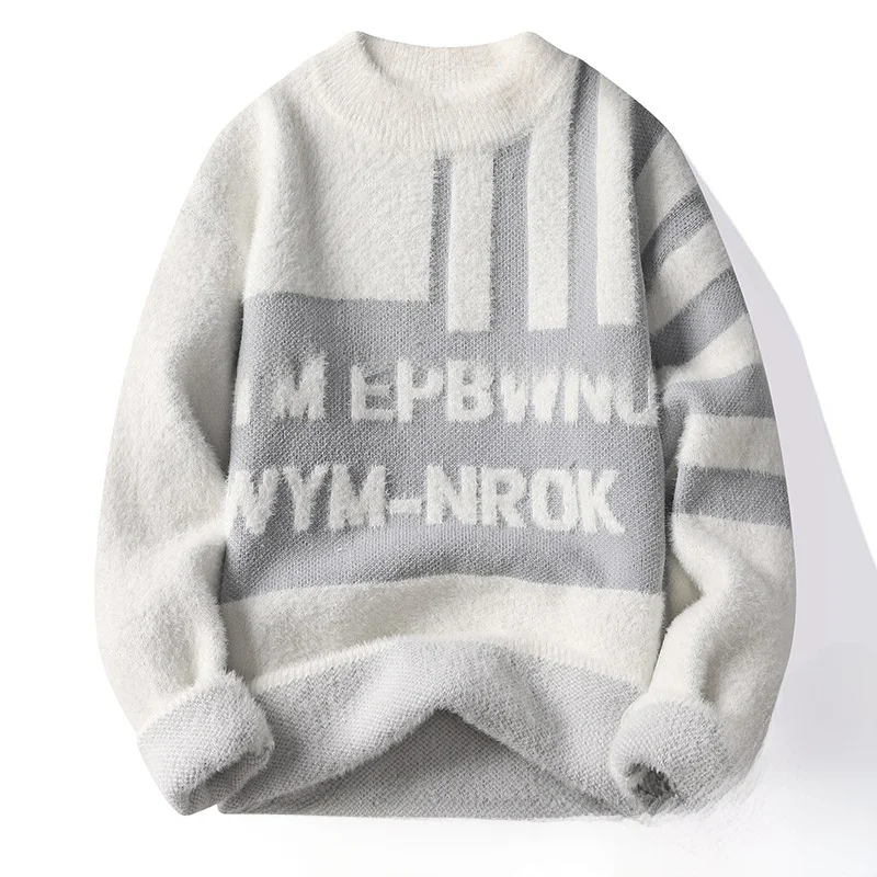 

Мужской утепленный шерстяной свитер свободного кроя, вязаный базовый слой, зимний модный молодежный спортивный топ с длинным рукавом прямого кроя