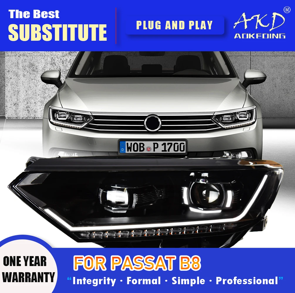 

Фара AKD для VW Passat B8 Светодиодная фара 2016-2019 Фара B8 DRL Указатель поворота Дальнего света Объектив проектора «ангельский глаз»