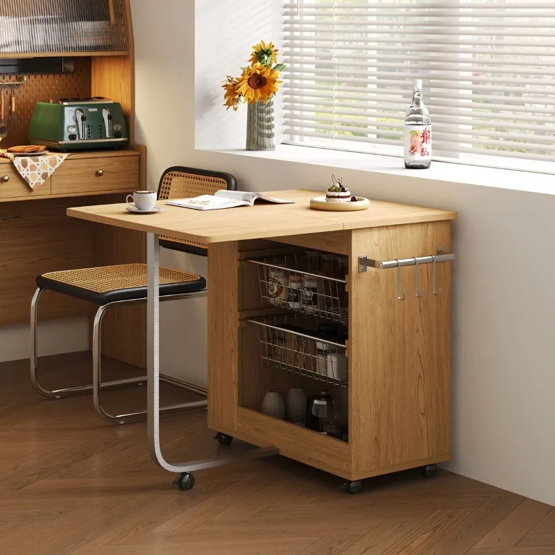 Removable folding dining table household small apartment island kitchen trolley, bar cabinet, storage side cabinet