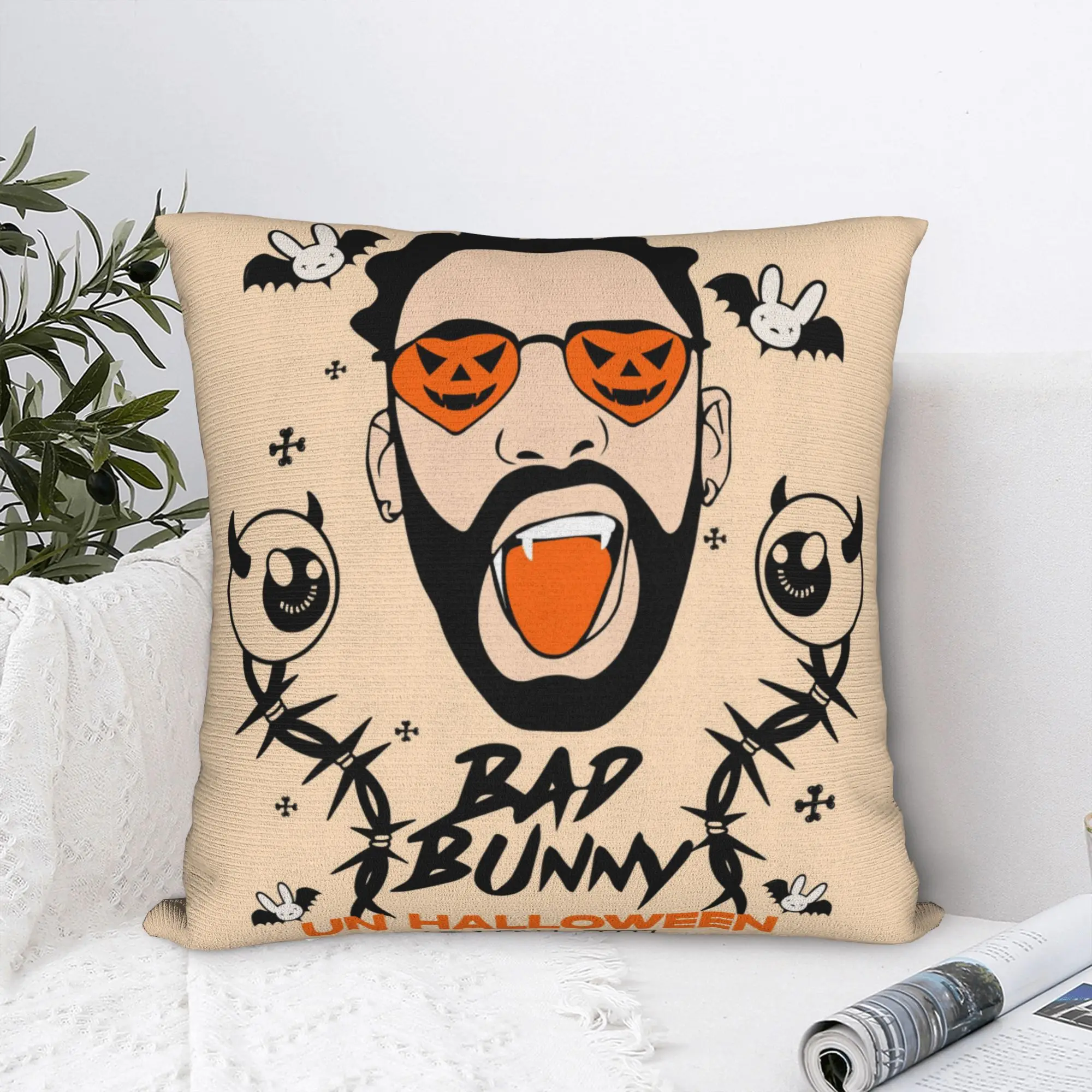 Bad Un Halloween Sin Ti Square Pillow Cases Bunny Cushion Cover Awesome Zippered Decor Pillowcase for Home 40x40cm