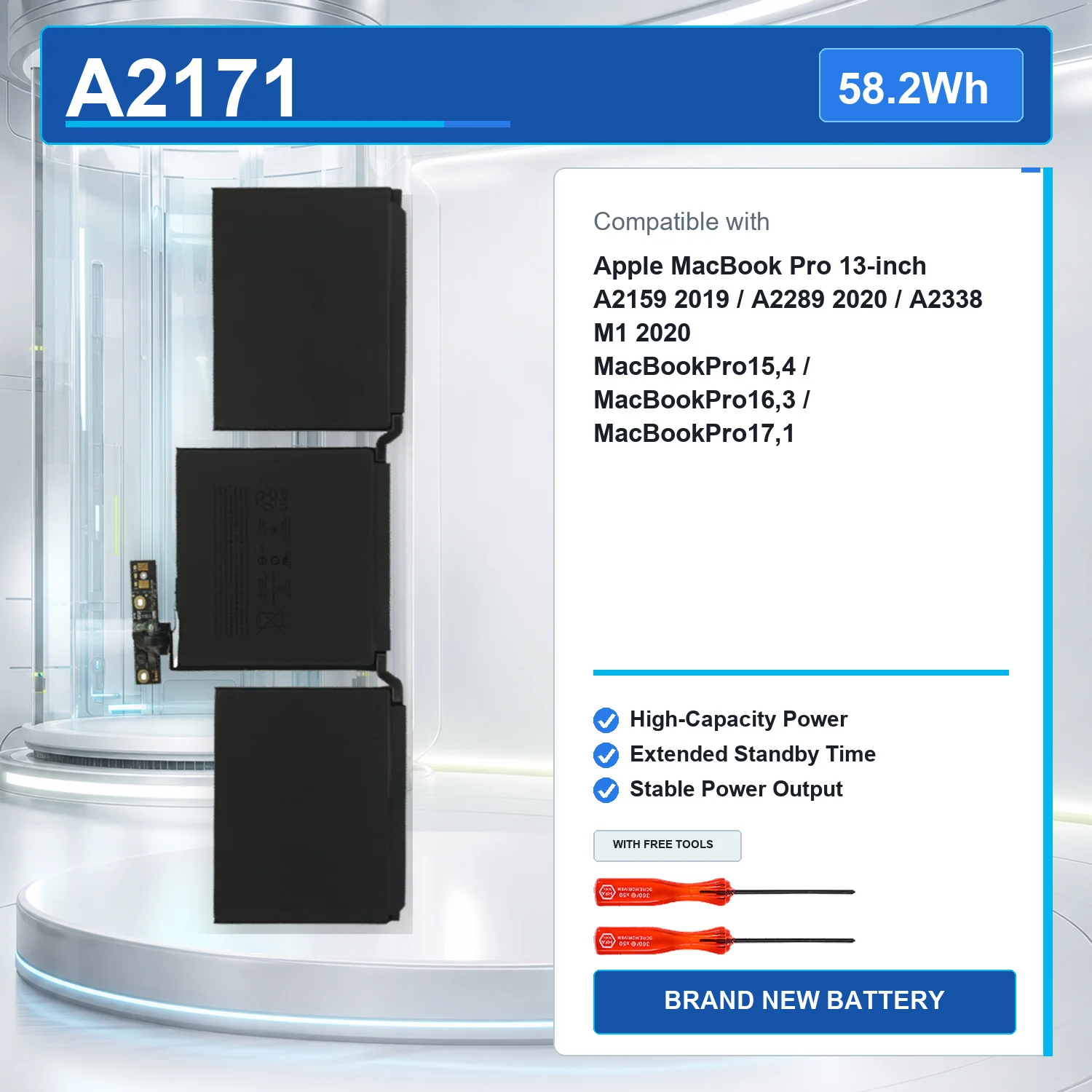 A2171 11.41V 58.2Wh 5103mAh Laptop Battery For Apple MacBook Pro 13 A2159 A2289 A2338 616-00578 616-00675