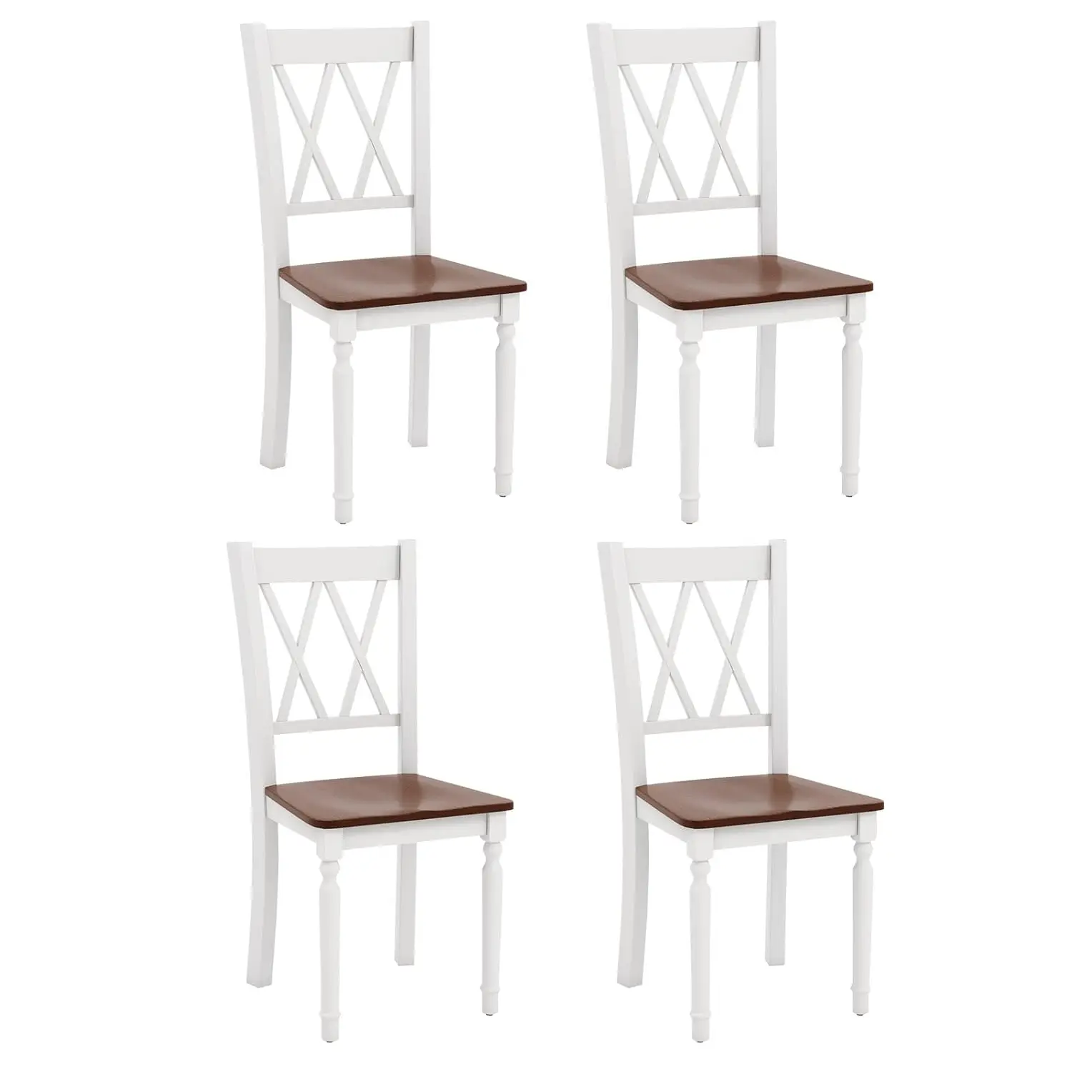 

Dining Room Chairs Set of 4 White - Wooden Farmhouse Kitchen Chairs with Rubber Wood Seat, Acacia Wood Legs, Max Load 360 Lbs, H