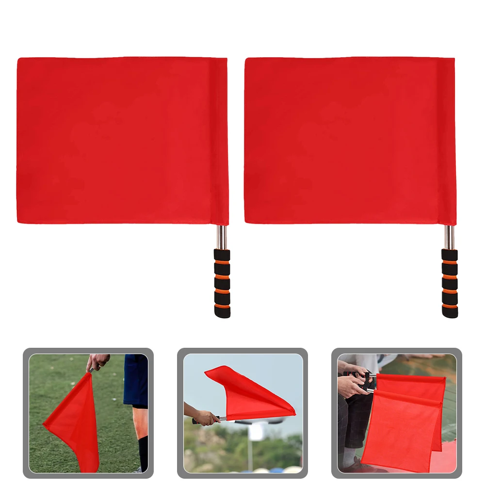 

2pcs Red Starting for Soccer Referees Stainless Steel Pole Durable Lightweight Field Competition Flags Sports Event Hand Waving
