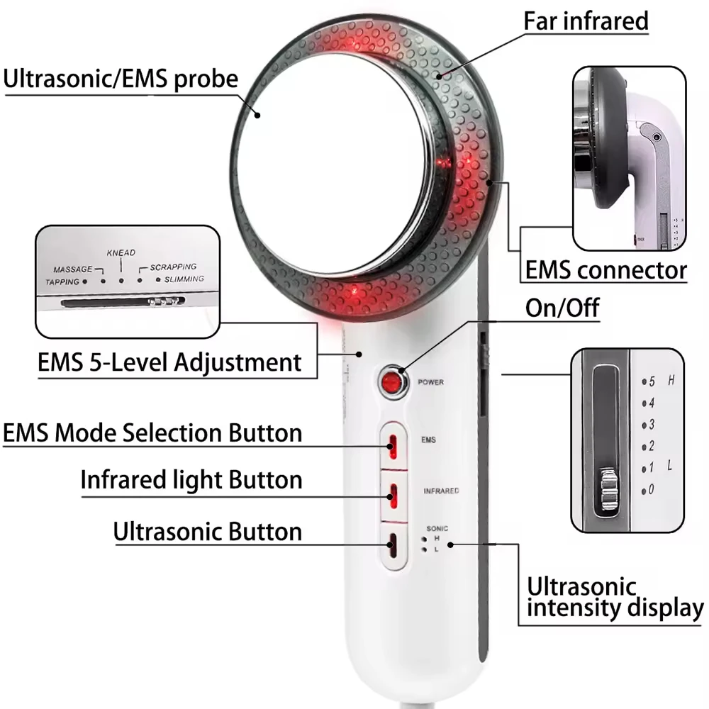 6 IN 1 Body Shape Massager EMS Ultrasonic Slimming Gel Cream Infrared 1Mhz Ultrasound Cavitation Fat Burner Bar Weight Loss Tool