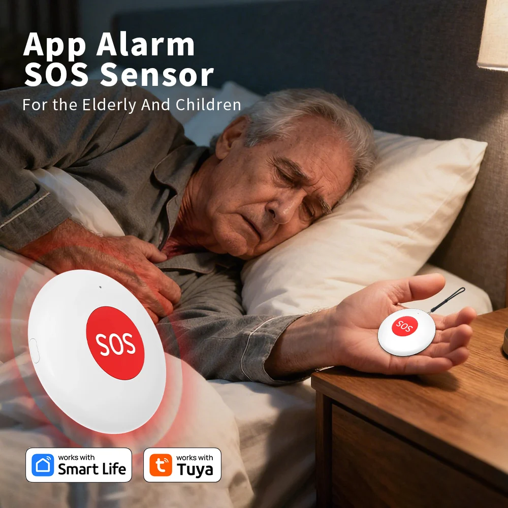 

Tuya Zigbee SOS Panic Call Button Share with Family App Emergency Alarm Help Call For Patient Kids Elderly Man Hanging Rope