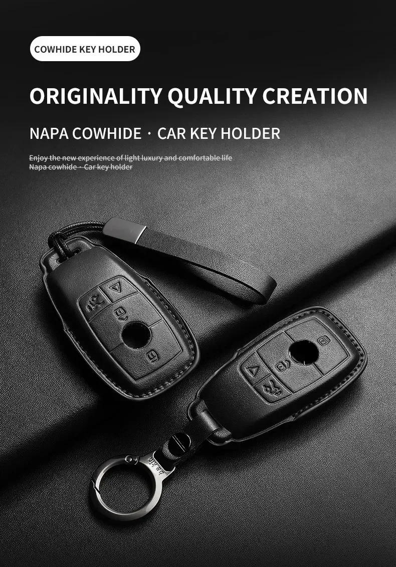 Für Mercedes GLC CLE CLA GLB GLS W177 W205 W213 W222 X167 A C E S G Leder Autoschlüssel-Hülle Fernbedienungs-Schlüsselanhänger Gehäuse – Detail 2