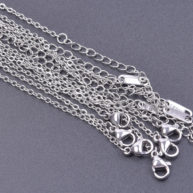 10pcs 1.5/1.6mm Stainless Steel 45cm O Shape Cross Chain Necklace For Women Men Chains Handmade Making DIY Components Wholesale