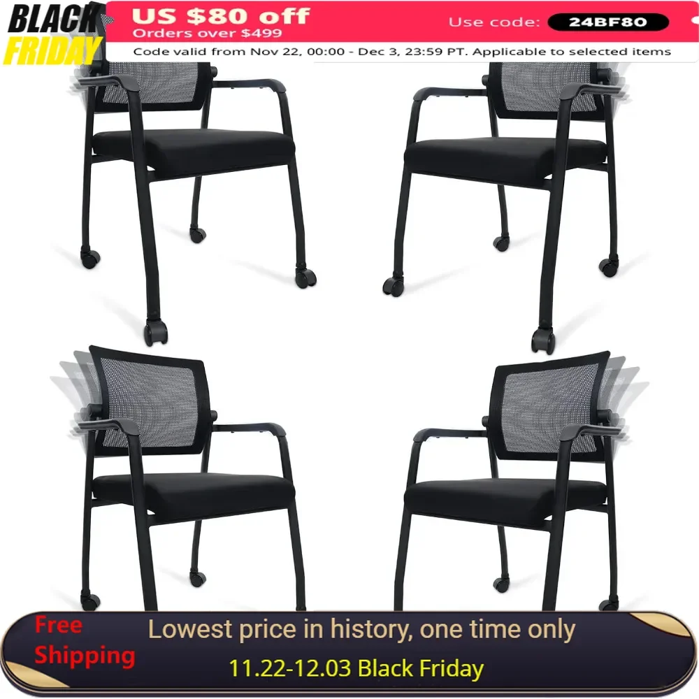 Conference Chairs Set of 4 with Wheel, Adjustable Backrest, Ergonomic Lumbar Support, Thickened Seats Cushion, Conference Chairs