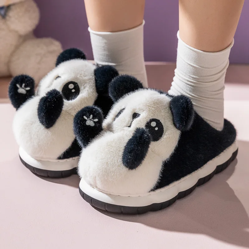 New cuddly panda shoes women's winter loafers slides slippers woman fluffy slip on shoes ladies animal warm fuzzy home slippers - view 5