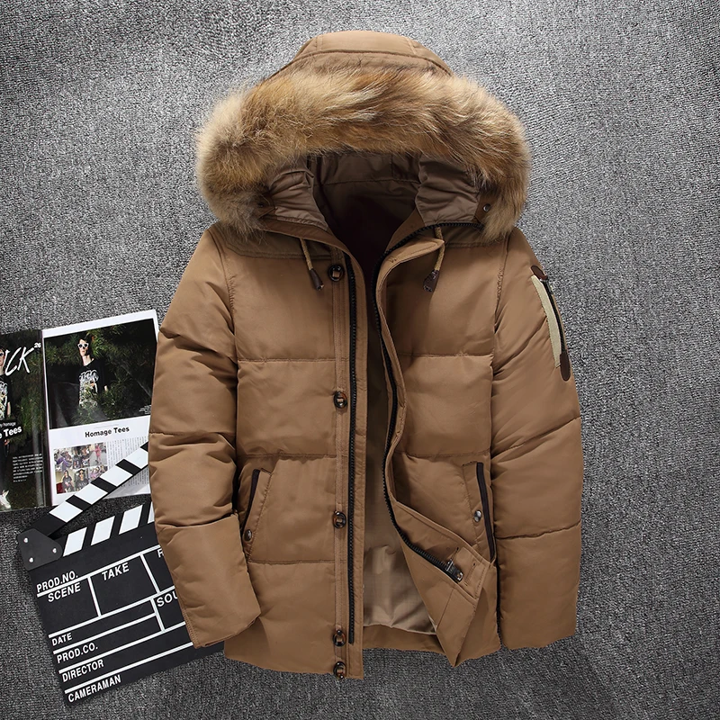 New Winter Jacket Men White Duck Down Jacket Men\'s Thick Warm Snow Parkas Overcoat Windbreaker Fur Collar Hooded Warm Brand Coat