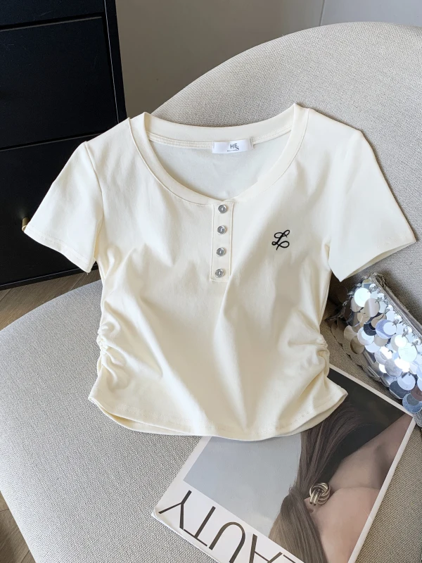 

Emily Clud Recommended Slim Fit ort Sve U Ne T irt Women's Summer Waist Cinched oulder Length Top