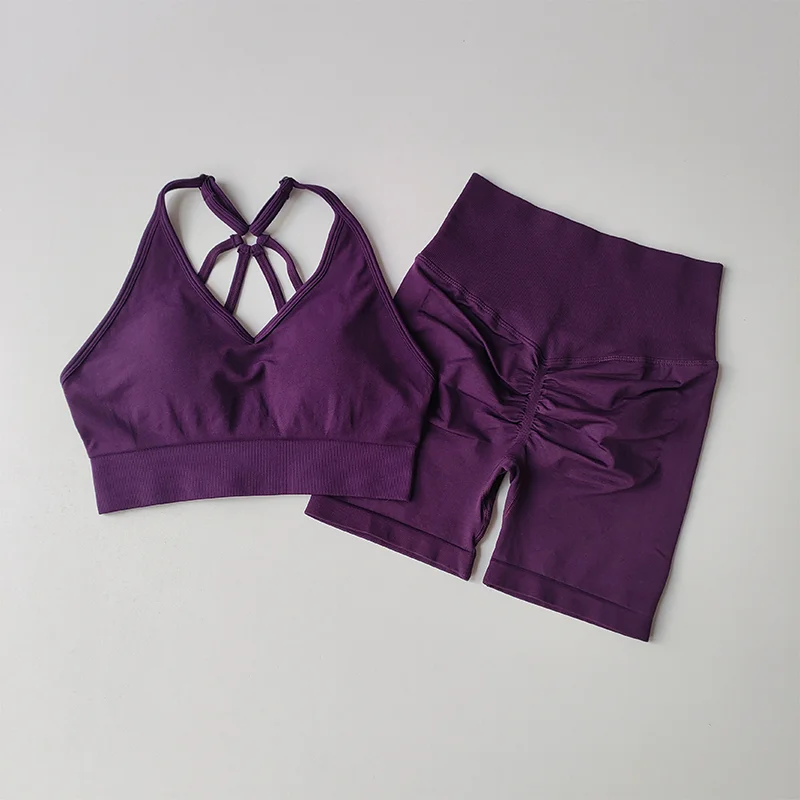 2-teiliges Yoga-Set für Damen, hochtailliertes Workout-Outfit, Sportbekleidung, Fitnessanzug, Sportanzug, Shorts-Set – Detail 7
