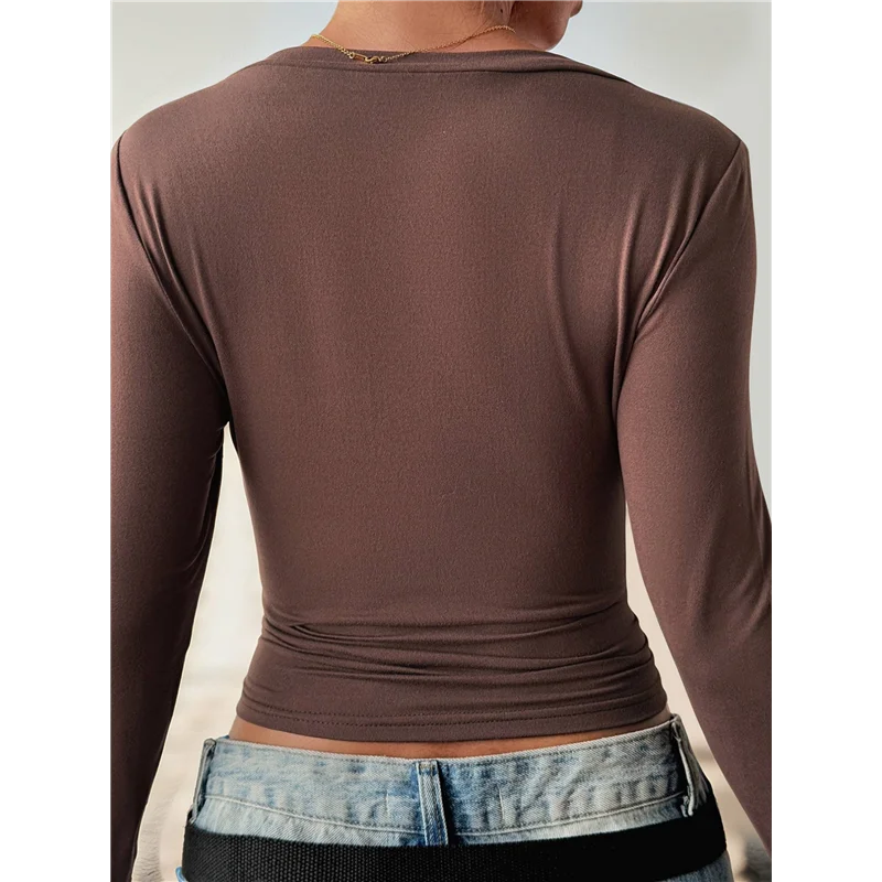 ABP-Camisas de manga larga para mujer, moda de otoño, cuello en V, Tops cortos básicos, Tops ajustados Y2K, trajes, ropa