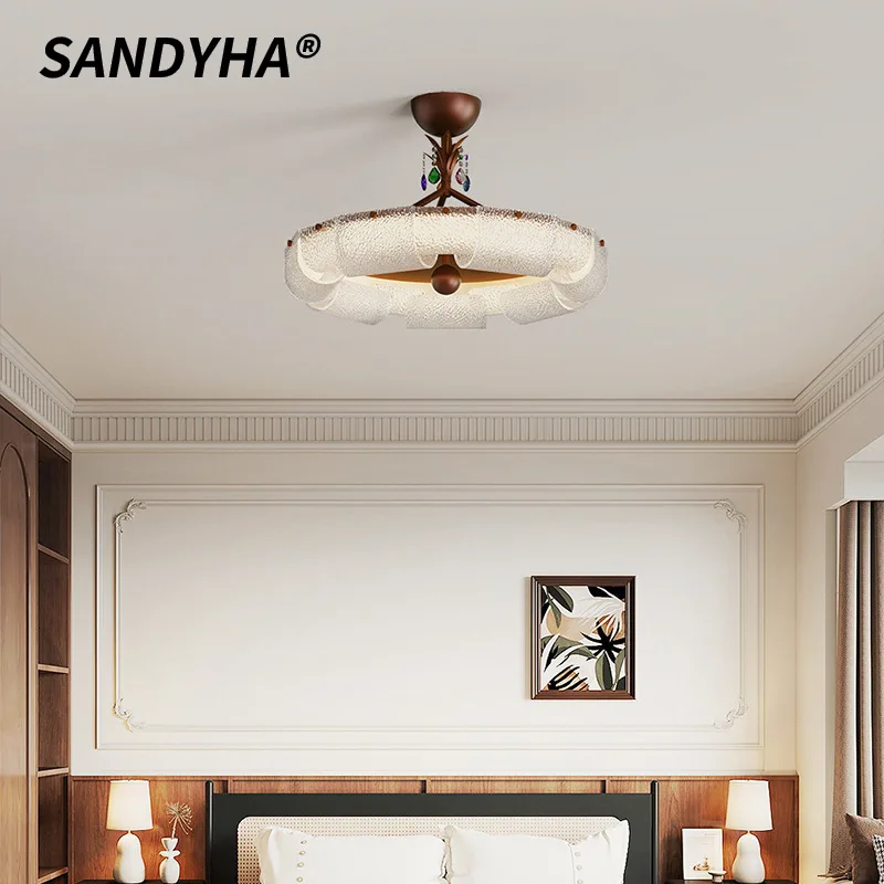 SANDYHA Modern High-end Chandelier Circular Glass Ceiling Light LED Lighting Fixture Bedroom Living Room Dining Table Home Decor