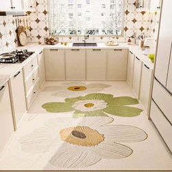 PVC Kitchen Carpet Large Area Floral Small Fresh Print Leather Rug Waterproof Oil-proof Easy Clean Floor Mats Tapete De Cozinha