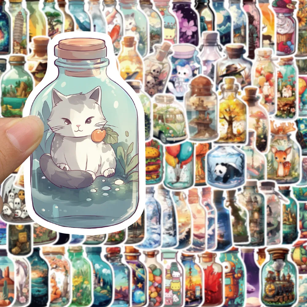 10/30/50/100PCS Cute Bottle World Cartoon Stickers Simple INS Style Aesthetic Luggage DIY Graffiti Girl Gradient Funny Sticker