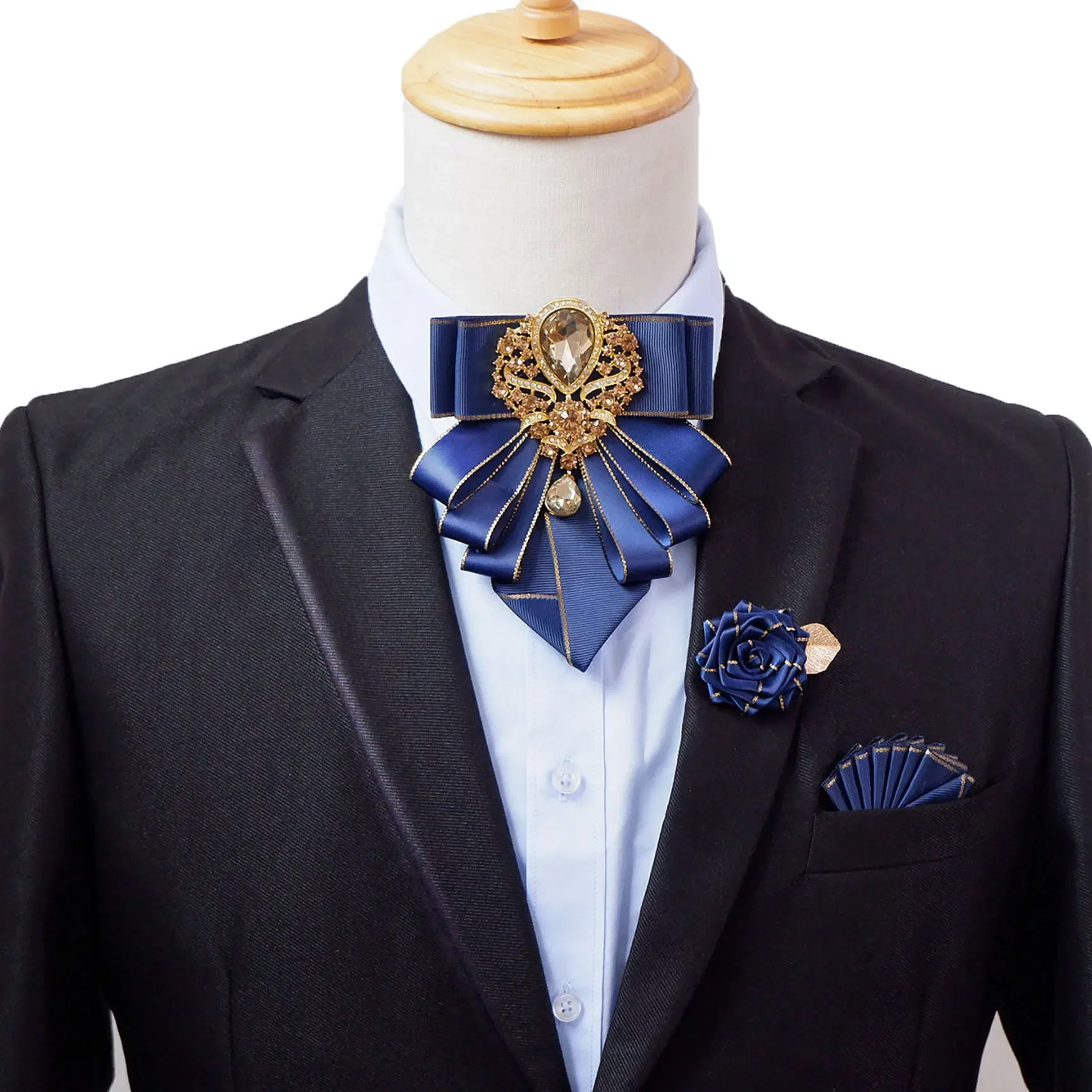 Conjunto de broche de gravata borboleta, joias de luxo, negócios britânicos, banquete, vestido, camisa, colarinho, flores, casamento masculino, gravata borboleta, corsage, 3 peças