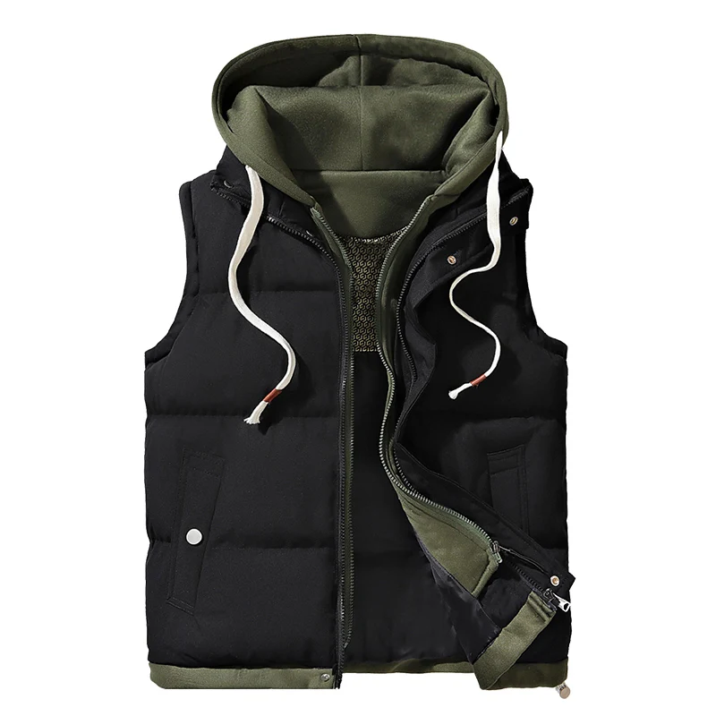 

Autumn Winter Hooded Vest for Men Korean Fashion Casual Sleeveless Men Coats Windproof Sleeveless Men Cotton Jacket 2026 Quality